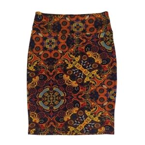 LuLaRoe Cassie Floral Paisley Pencil Skirt Medium Yellow Orange USA Pattern